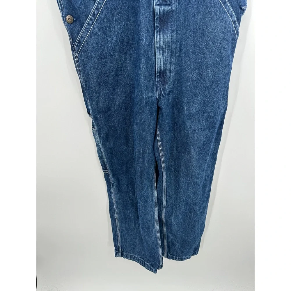Real Work Mens Blue Denim Relaxed Fit Carpenter Bib Overalls 34W x 29L